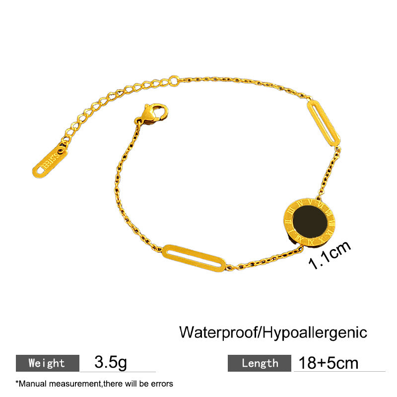 Minimalist Luxury 18K Gold Plated Titanium Steel Round Roman Number Bracelet