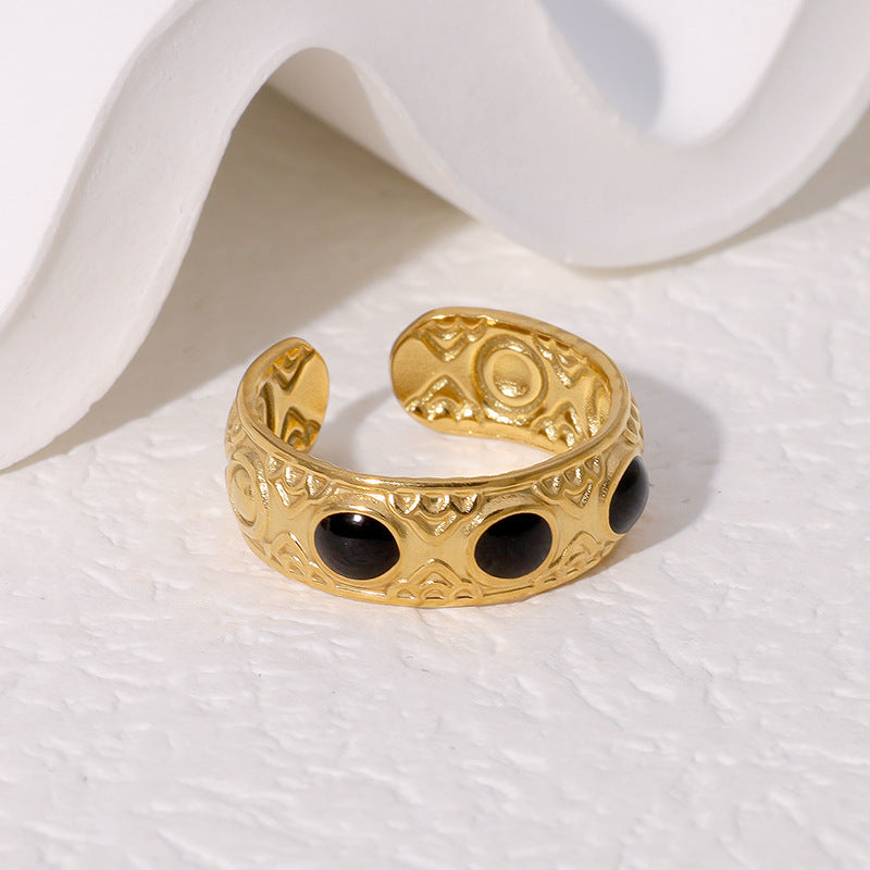 Vintage Geometric Adjustable 18K Gold Plated Stainless Steel Ring for Women