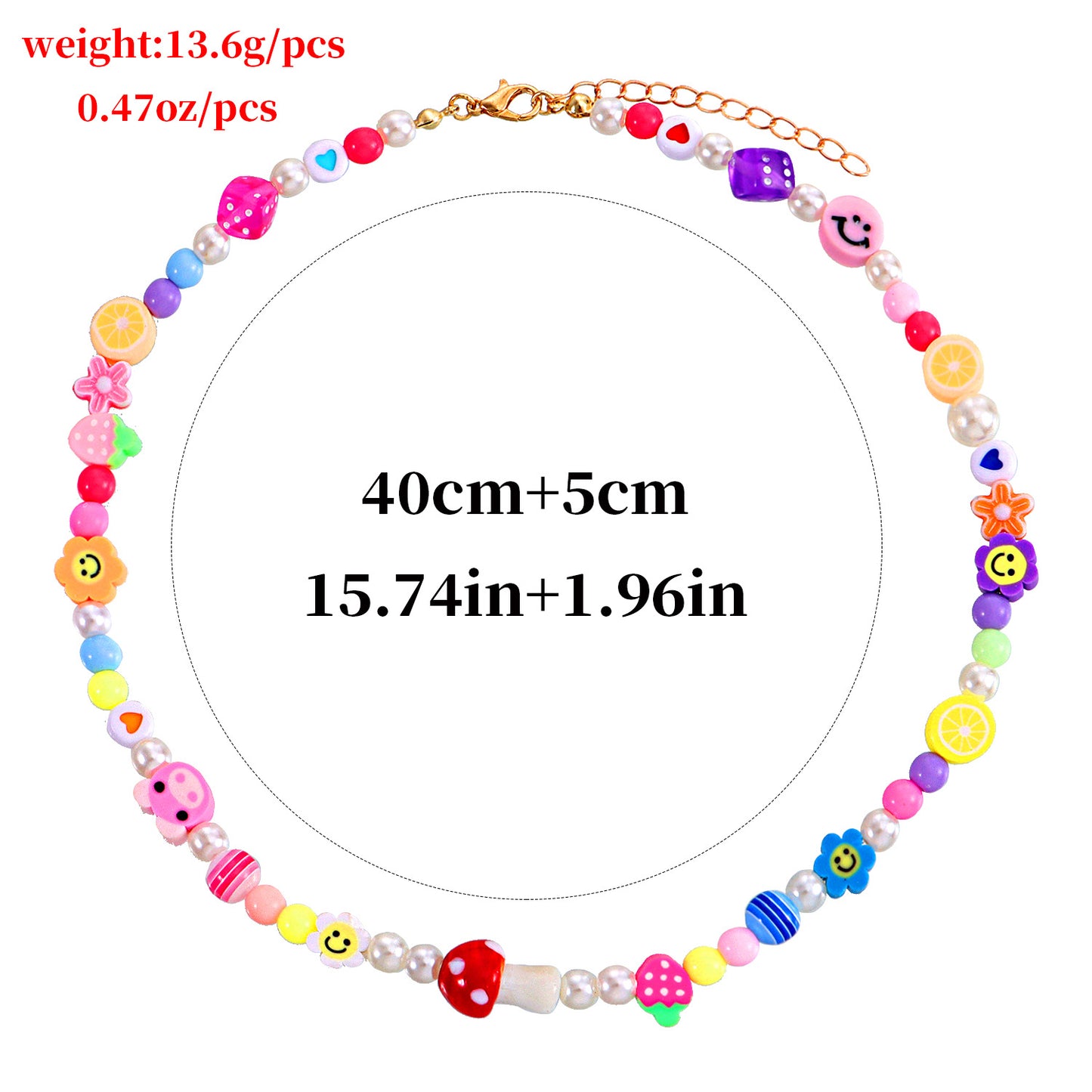 Fashion Pearl Necklace with Cartoon Fruit Shape Pendant, Soft Clay Smiley Design, Adjustable Cord Chain for Women