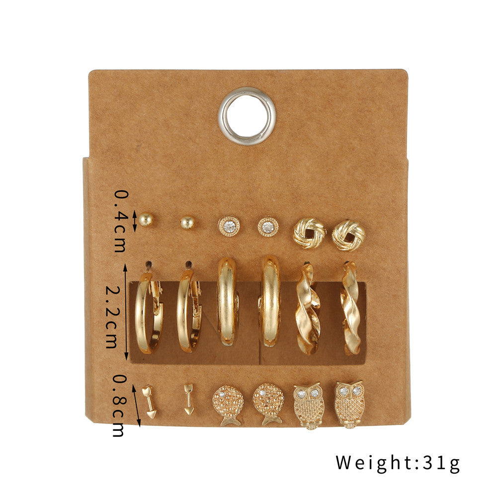 Elegant Minimalist Geometric Animal Owl Alloy Plated Earrings Set with Stainless Steel Posts