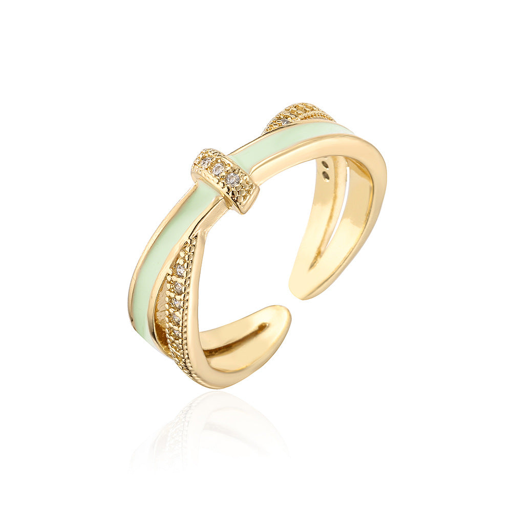 Minimalist Geometric Open Ring for Women in Copper with 18K Gold Plating and Enamel Finish, Set with Zircon