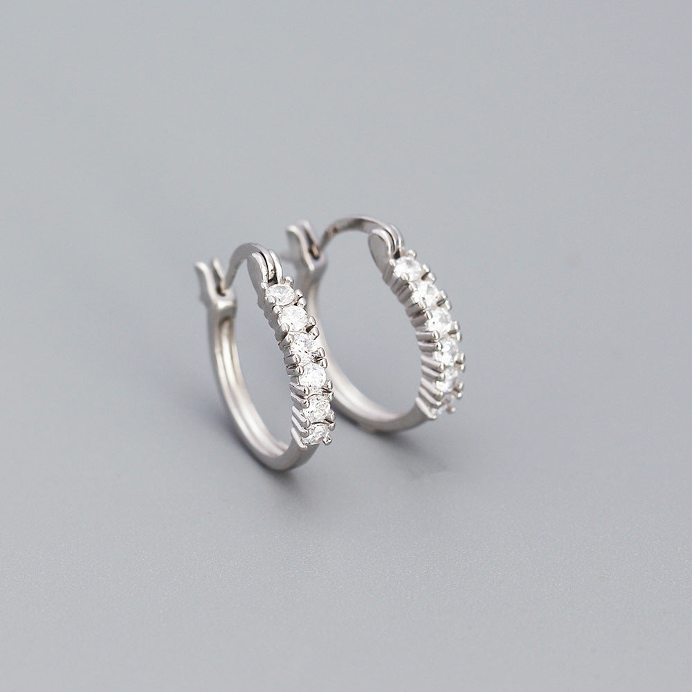 Orecchini a Cerchio a U Geometrici Minimalisti con Zirconi Brillanti Incastonati in Argento Sterling Placcato Rodio da Donna