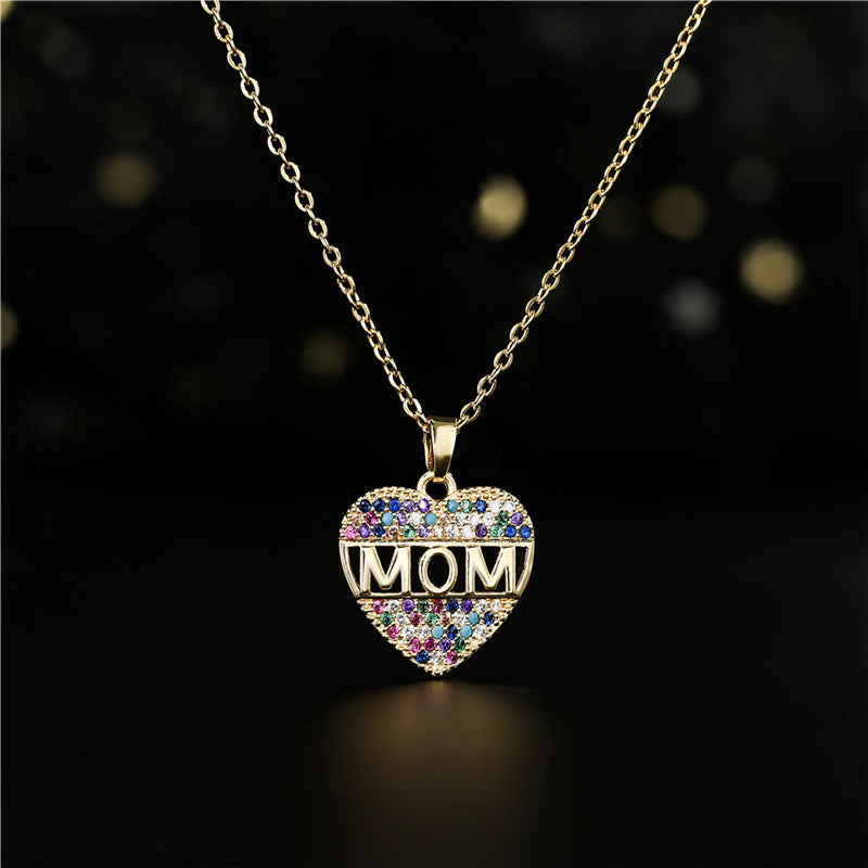Heart Micro-inlay Brass Pendant Necklace with Cable Chain for Women