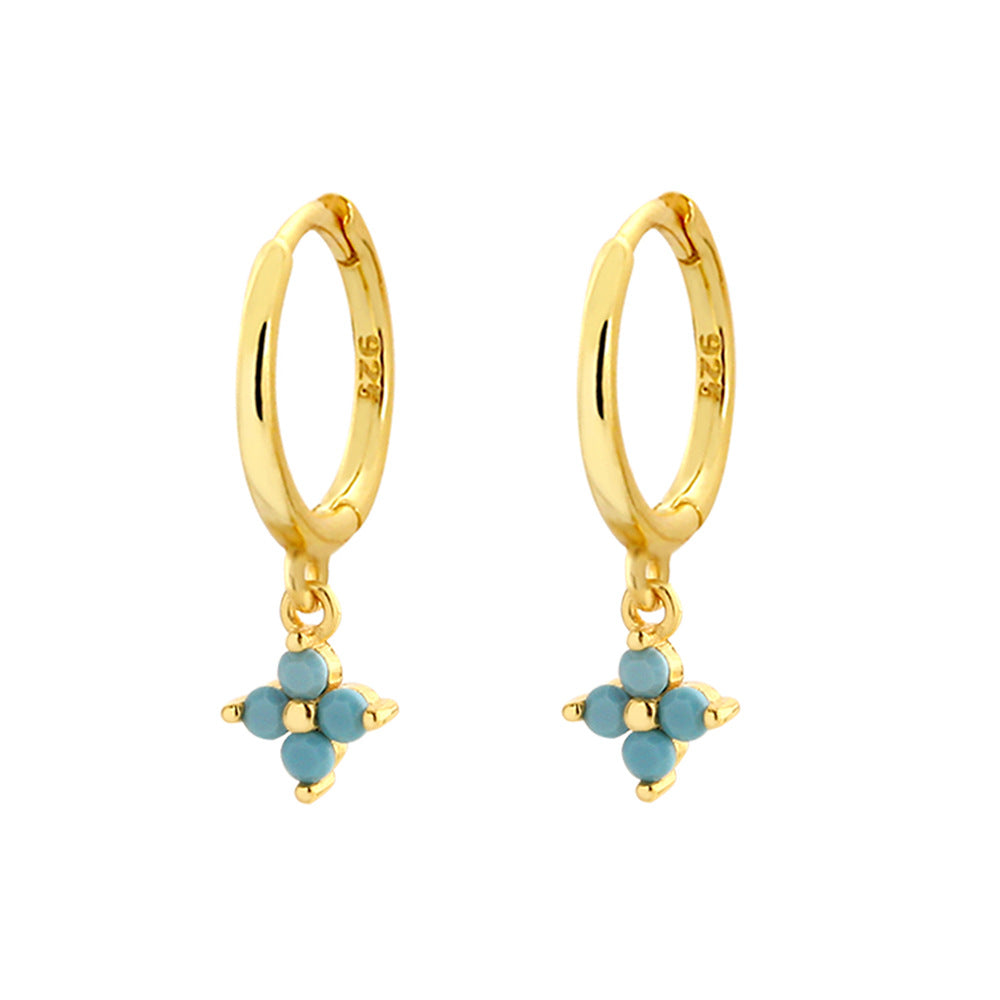 Aretes de aro de lujo para mujer de plata de ley 925, con diseño geométrico floral de mariposa en forma de lágrima y turquesa azul