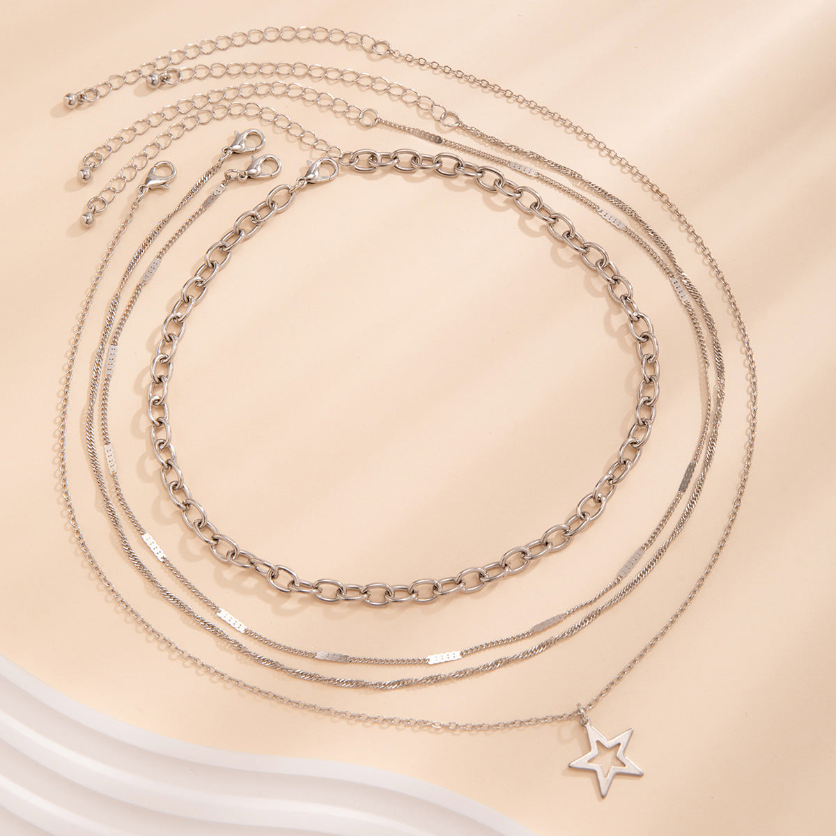 Minimalist Sweet Star Zinc Alloy Plated Necklace Curb Chain Women's Jewelry Set