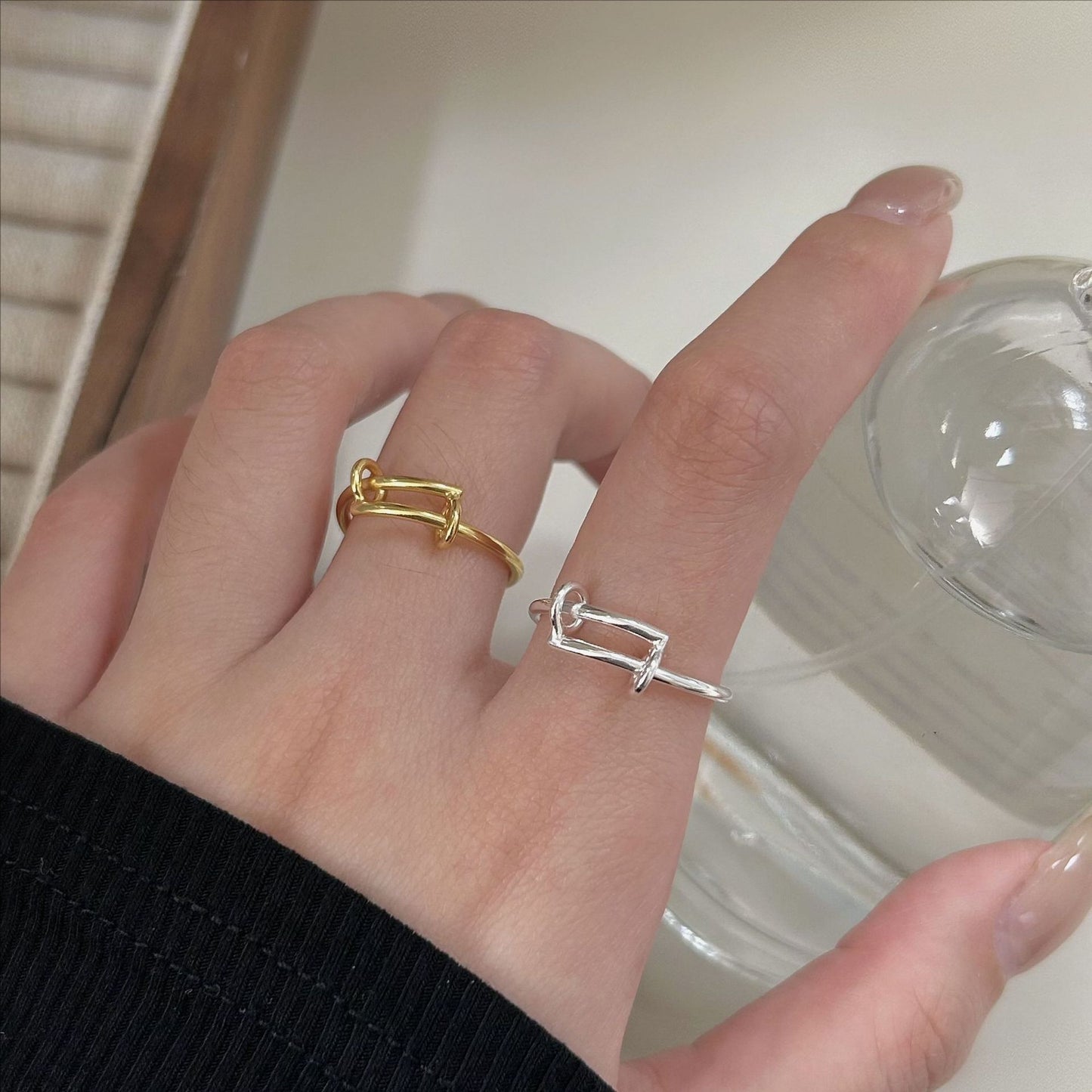 Minimalist Sweet Heart Shaped Geometric 925 Sterling Silver Adjustable Ring for Women