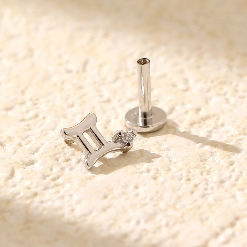 Minimalist S925 Sterling Silver Zodiac Flat Back Cartilage Earrings for Unisex