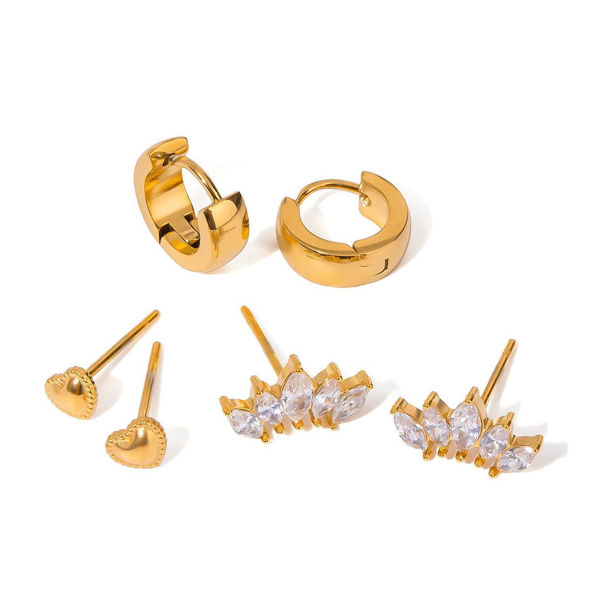 Orecchini a perno geometrici minimalisti in acciaio inossidabile con strass e finitura placcata da donna