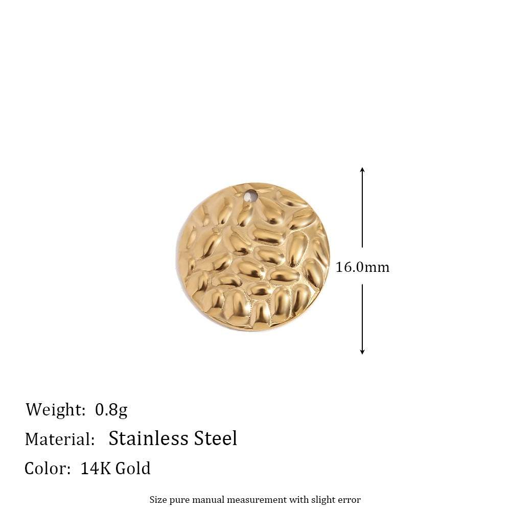 Minimalist Geometric Pendant with 14K Gold Plated Stainless Steel Round Heart Shape and Greek Key Pattern for DIY Jewelry Making