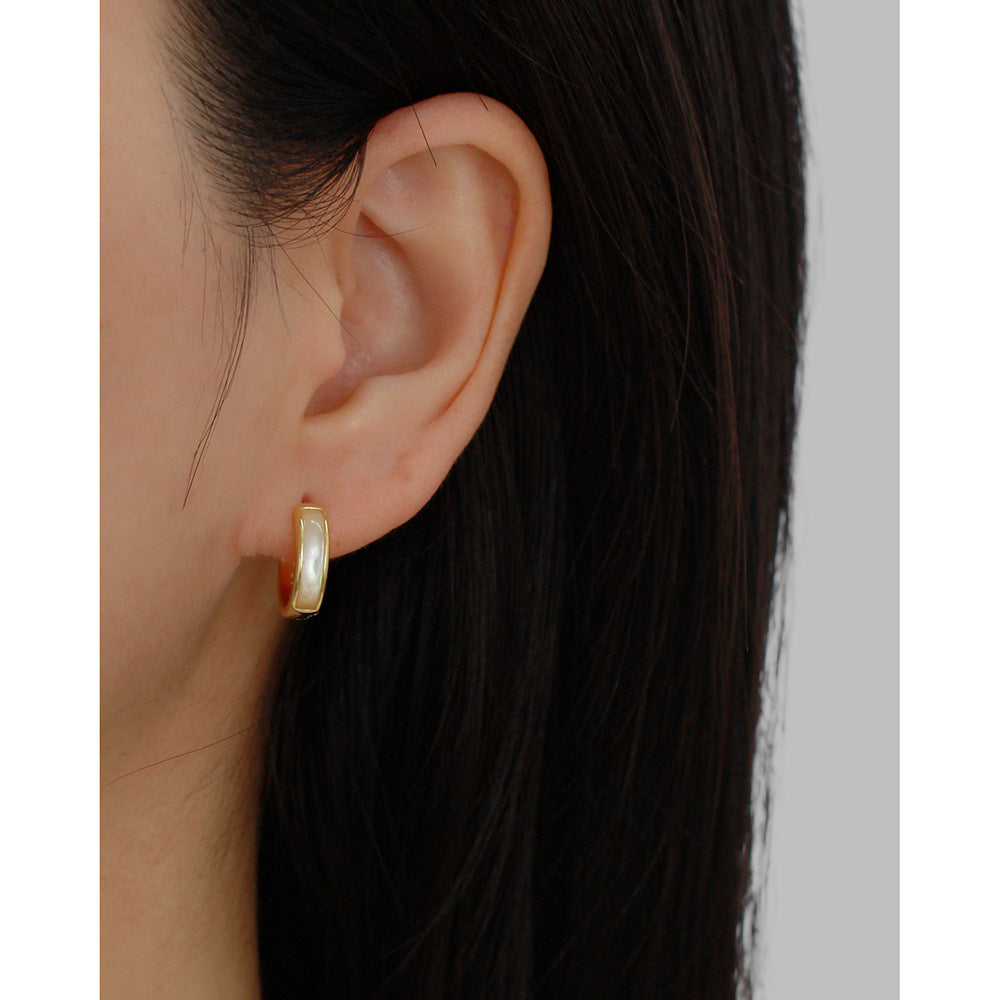 Minimalista geométrico S925 pendientes de plata de ley con incrustaciones de nácar para mujer