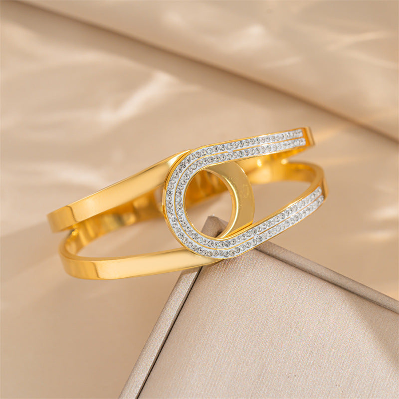 Bracciale minimalista di lusso in acciaio al titanio da donna con placcatura in oro, design geometrico ovale, anallergico, resistente allo sbiadimento