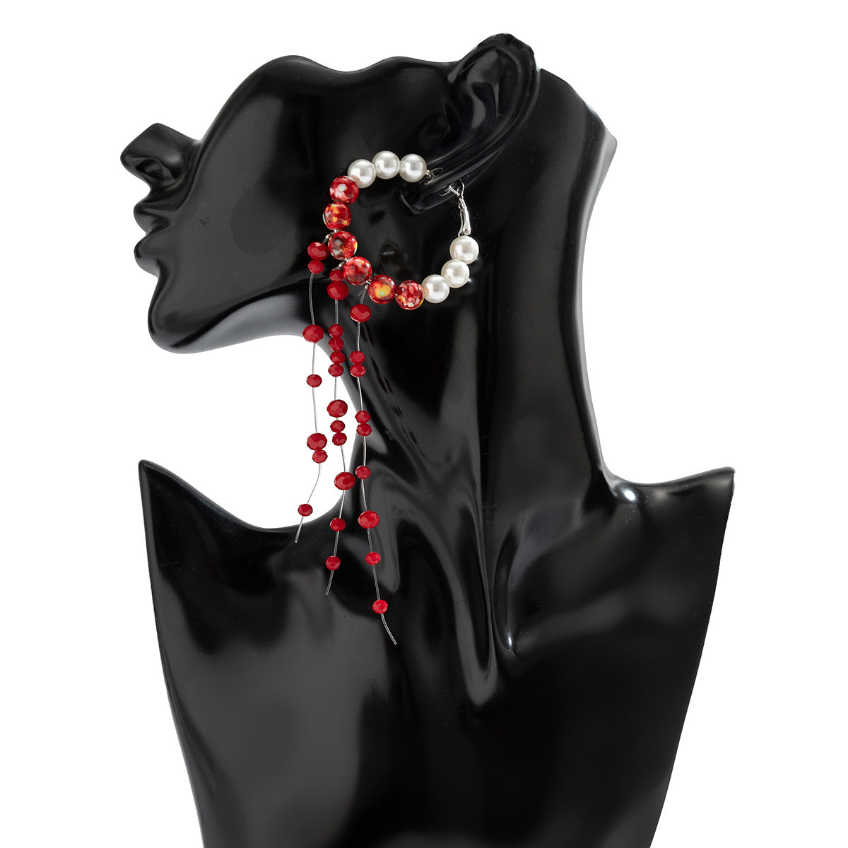 Pendientes góticos de perlas y cristal con borlas y detalles de cadena para mujer