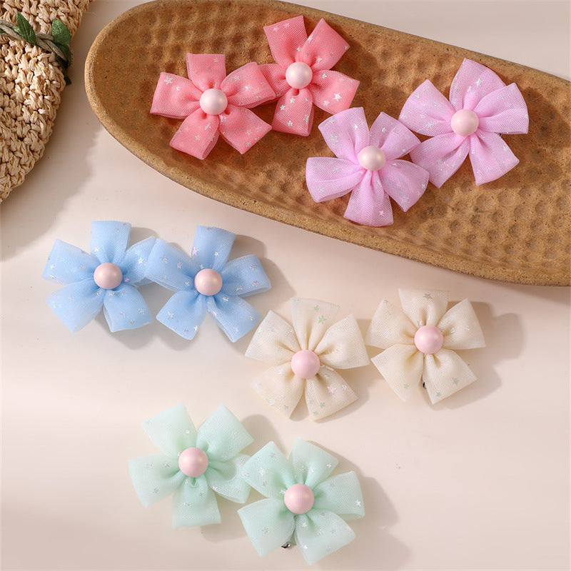 Set di fermagli e mollette per capelli a forma di fiocco per bambini in stile naturale con dettagli in rete arricciata, accessori per capelli fatti a mano in resina plastica per bambini dai 3 ai 10+ anni