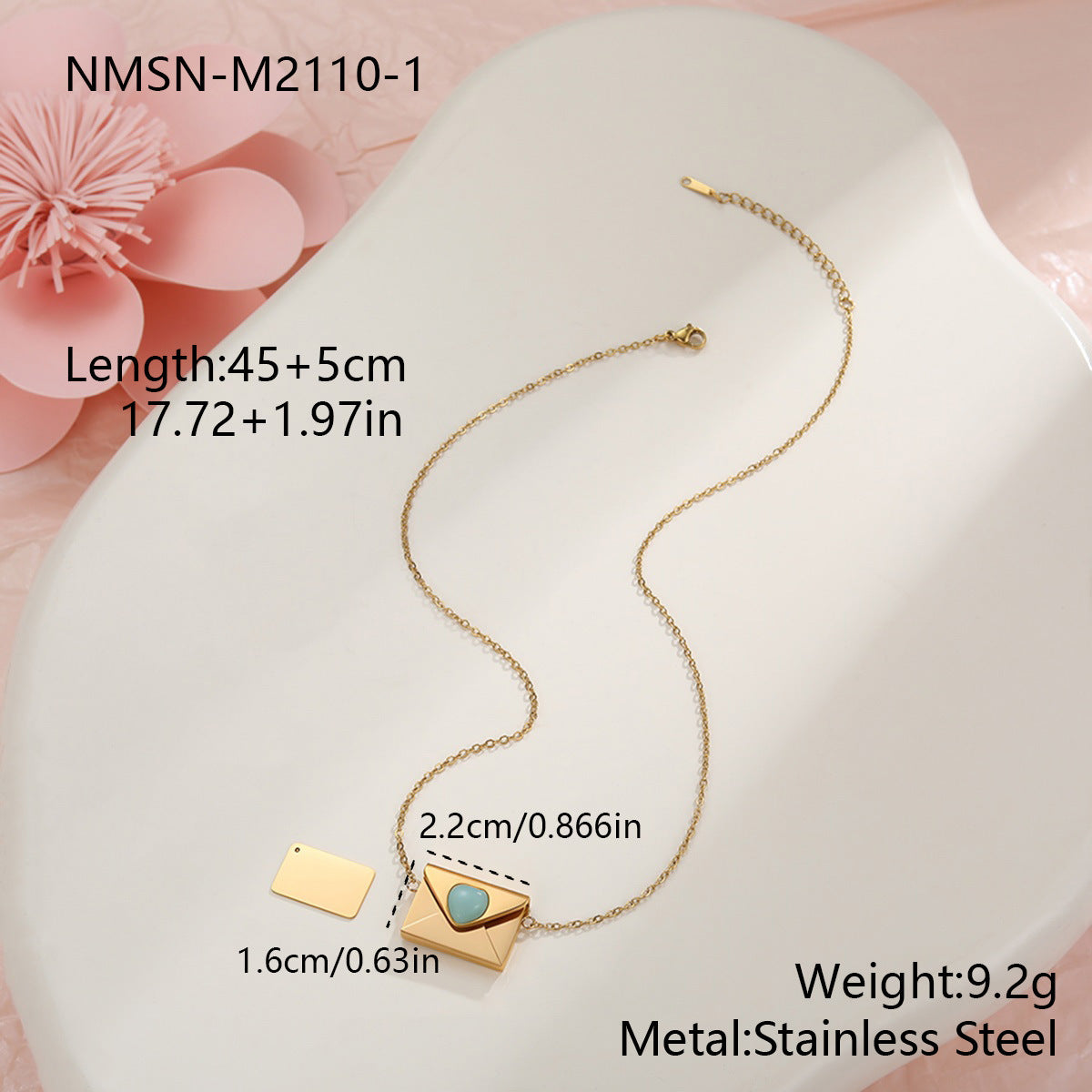 Elegante collana da donna in acciaio inossidabile placcato oro 18 carati con ciondolo a forma di busta a cuore fai da te