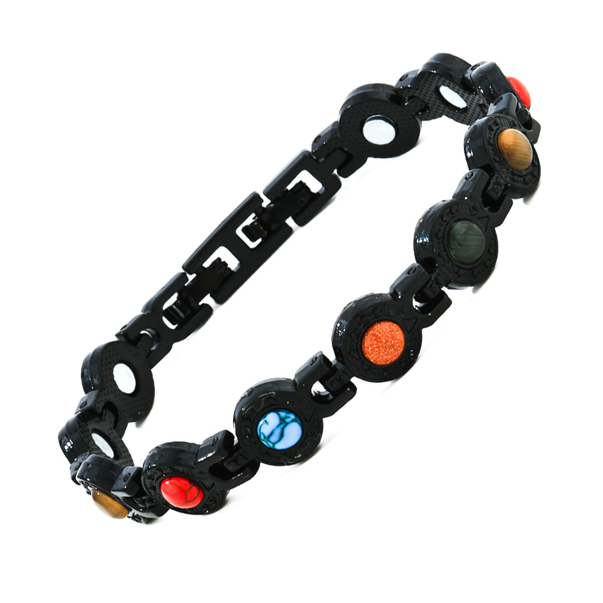 Vintage Brushed Zinc Alloy Heart Geometric Turquoise Magnetic Bracelet Unisex