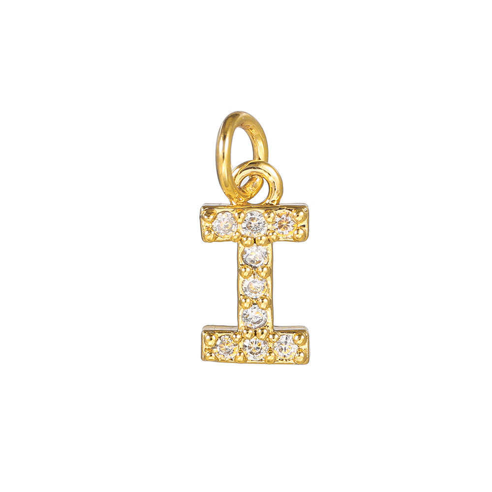 14K Gold Plated Brass Letter Pendant with Cubic Zirconia Charm Bar