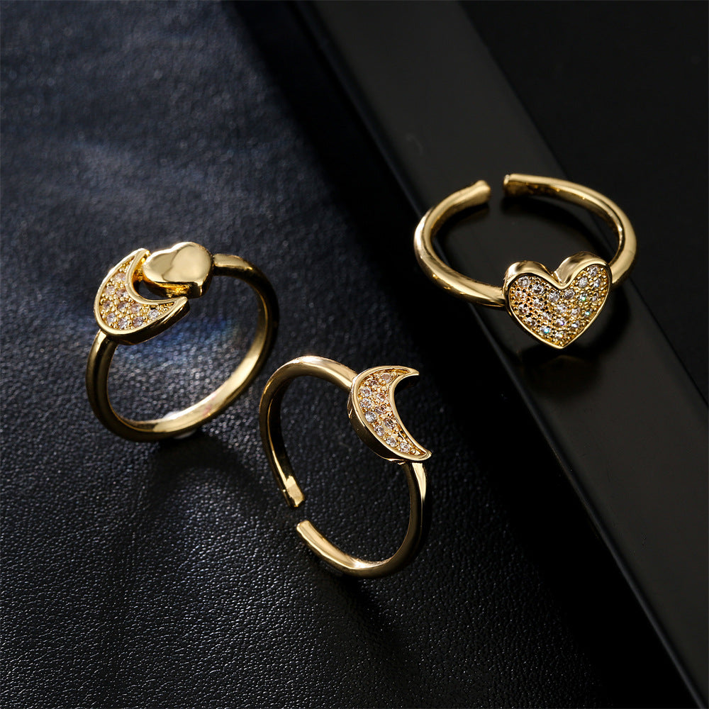 Minimalist Geometric Brass Ring with Micro-Inlaid Cubic Zirconia for Women