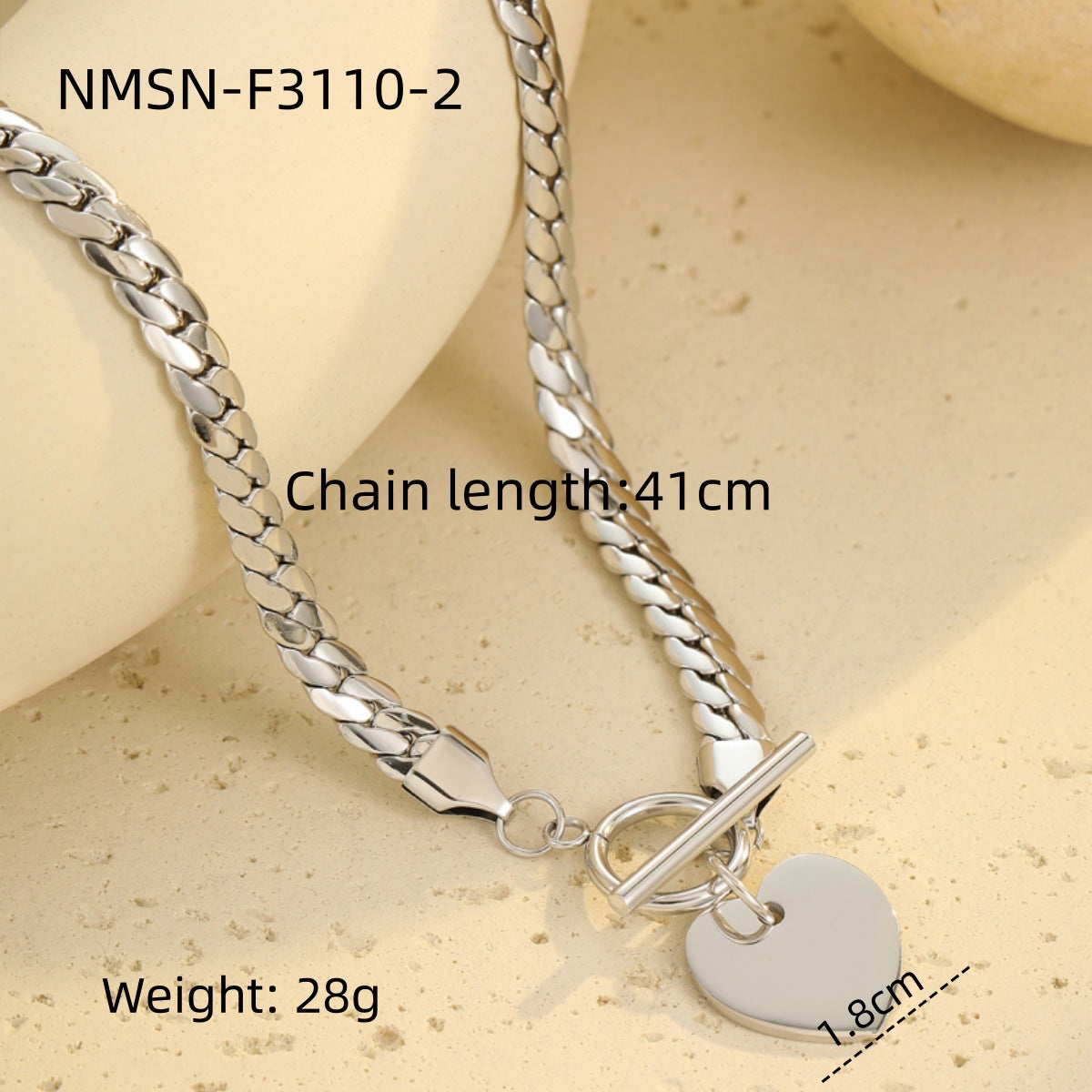 Minimalist Heart-Shaped Stainless Steel Plated Necklace with OT Clasp for Women