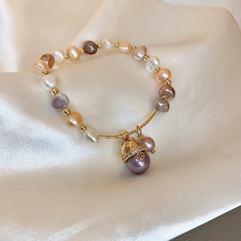 Vintage Luxury Geometric Cubic Zirconia Inlaid Pearl Bracelet for Women