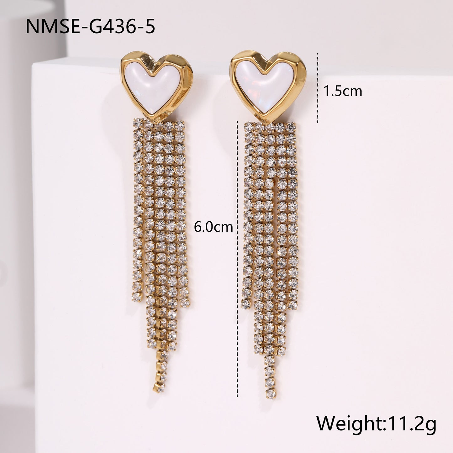 Orecchini alla moda in acciaio inossidabile a forma di cuore e stella con strass e nappe, gioielli di lusso placcati ipoallergenici per donna