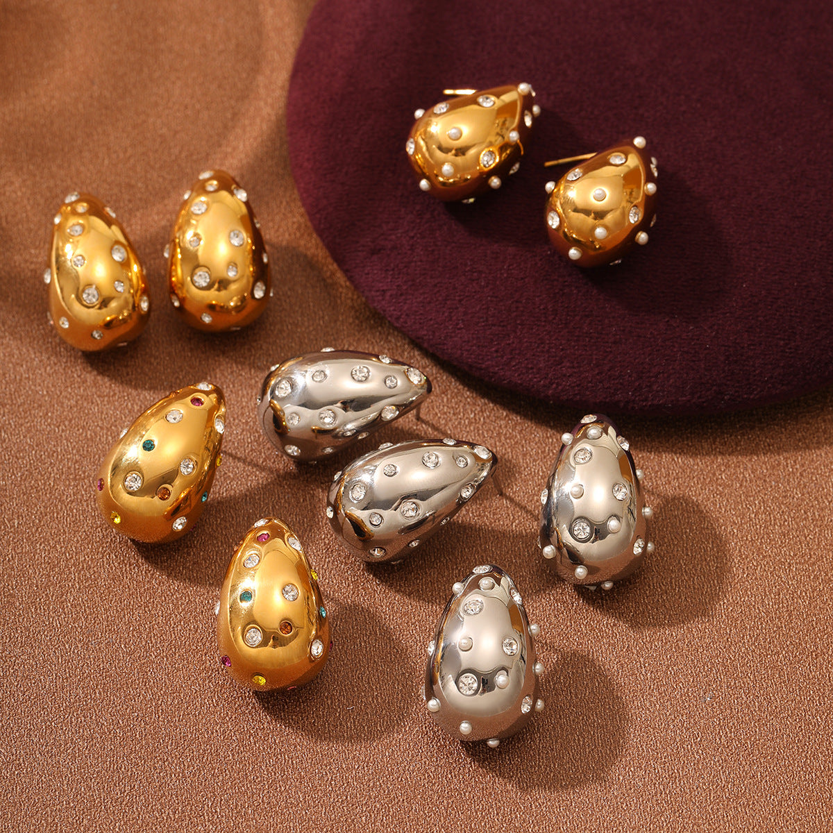 Fashionable Water-Drop-Shaped Titanium Steel Earrings with Pearl Accents and 18K Gold Plating for Women