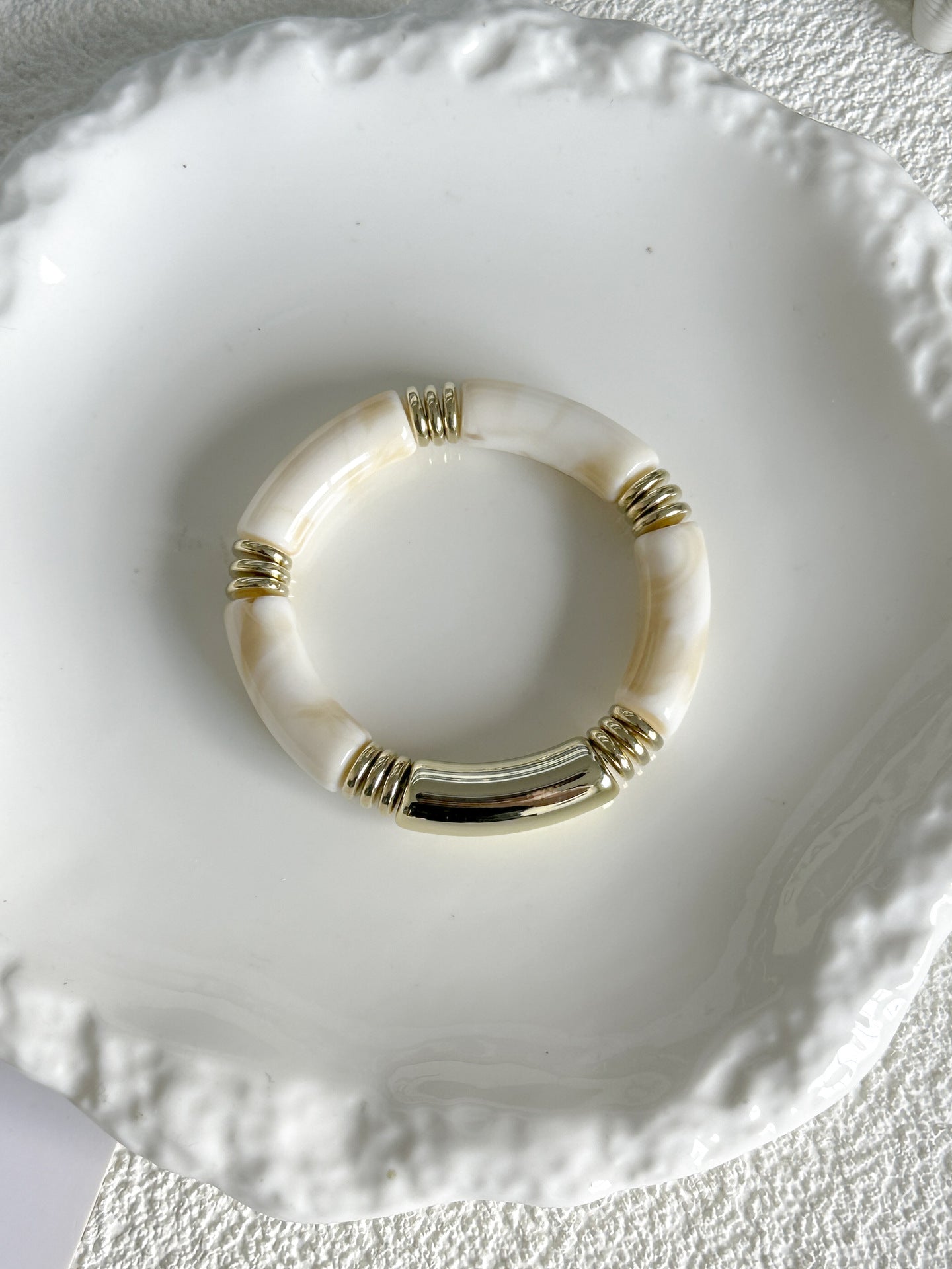 Vintage Geometric Plated Acrylic Beaded Bamboo Joint Cuff Bracelet Set
