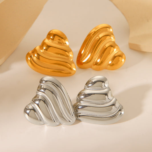 Minimalist Heart-Shaped Stainless Steel Earrings with 18K Gold Plating for Women