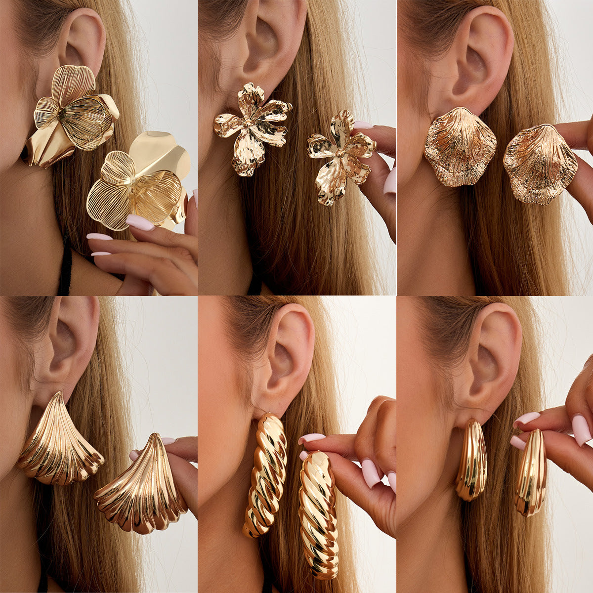 Fashionable Hollow Ginkgo Leaf Zinc Alloy Earrings with Shell Pattern