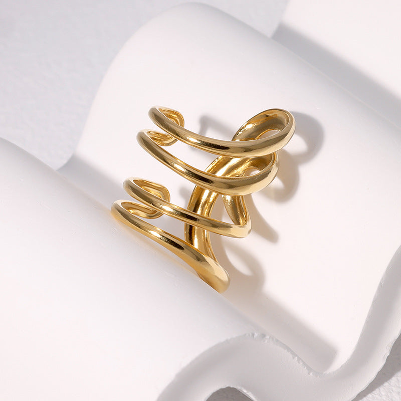 Anello aperto geometrico minimalista in acciaio inossidabile con finitura placcata da donna