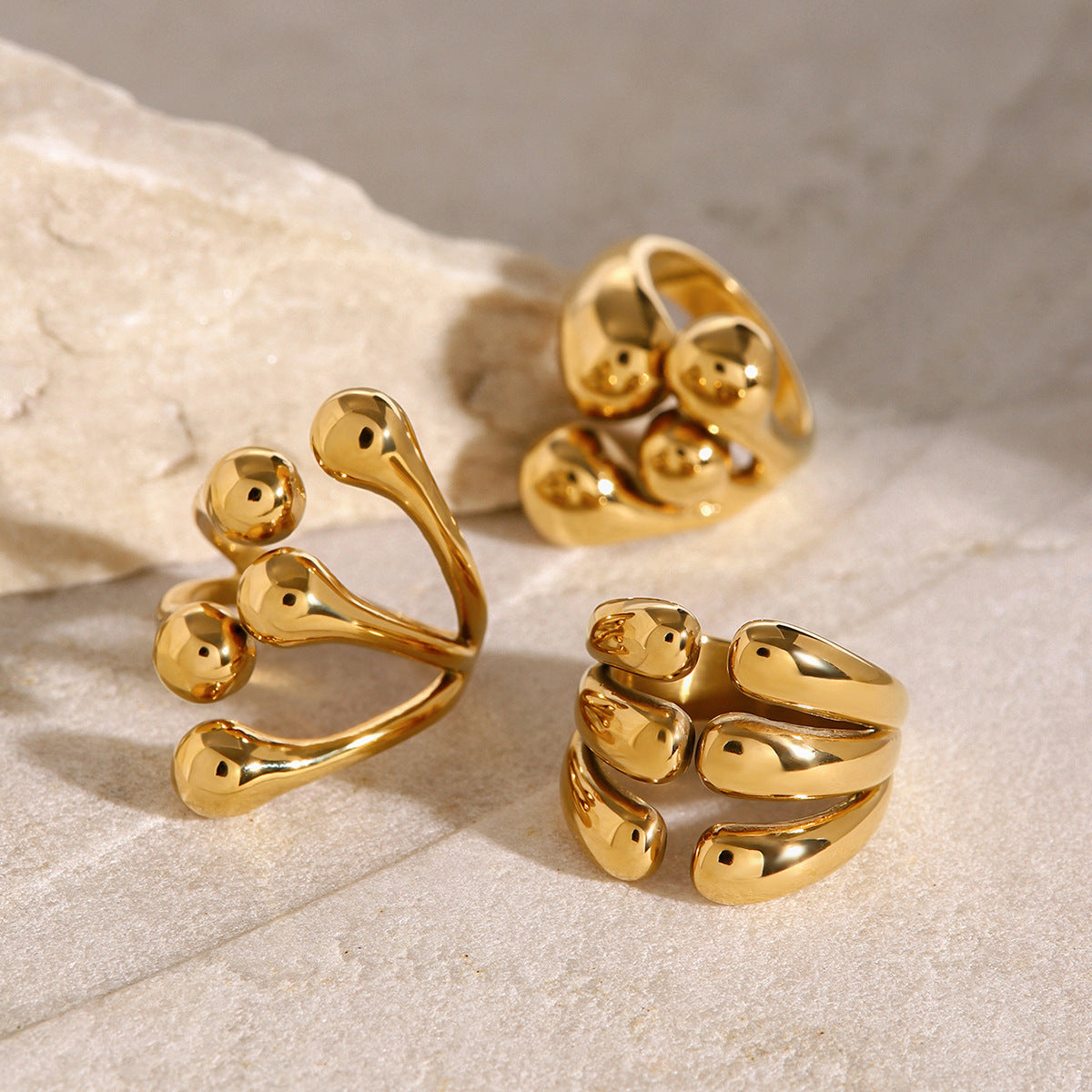 18K Gold Plated Geometric Stainless Steel Ring for Women