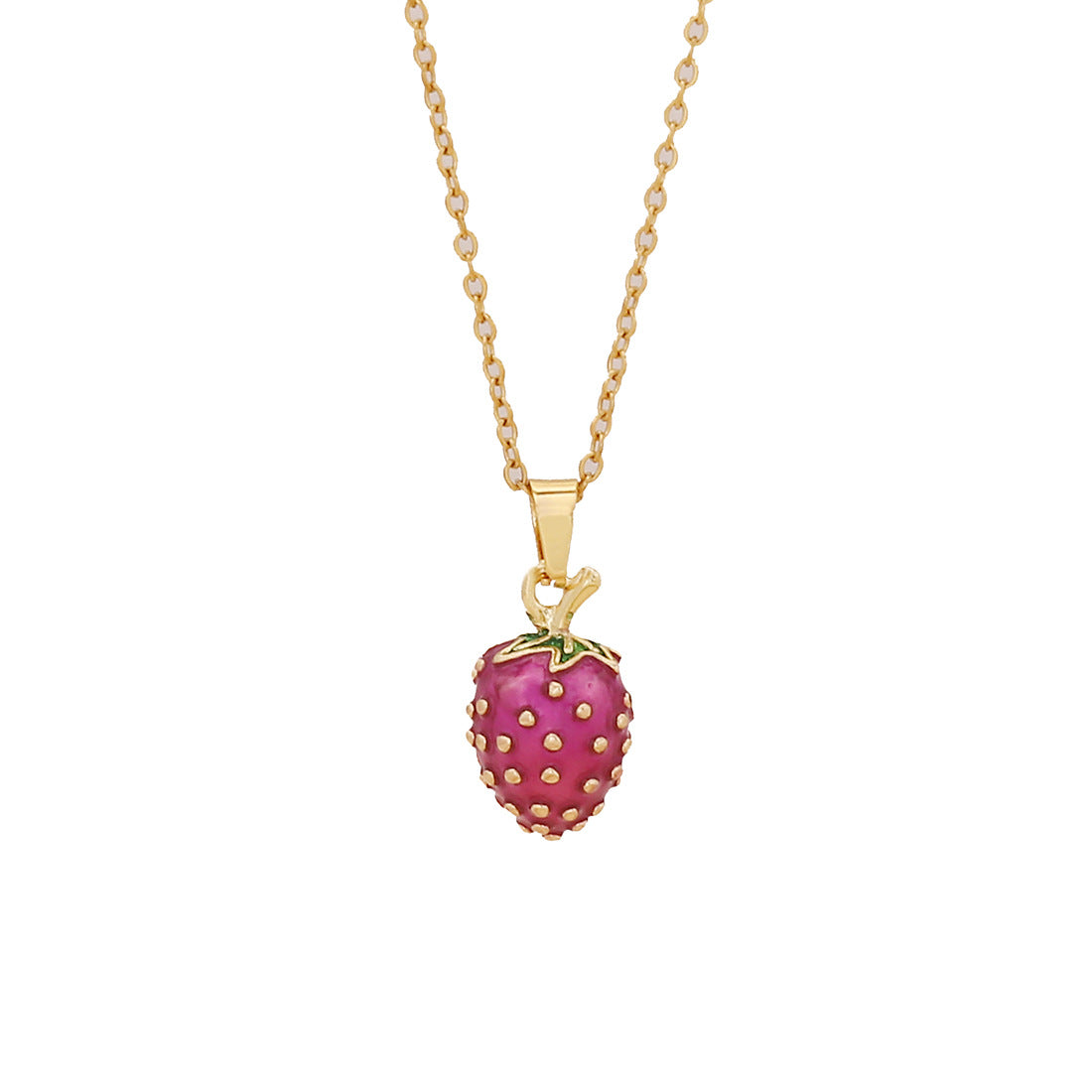 Graziosa collana con ciondolo a fragola e ciliegia in acciaio inossidabile dallo stile fresco e dolce