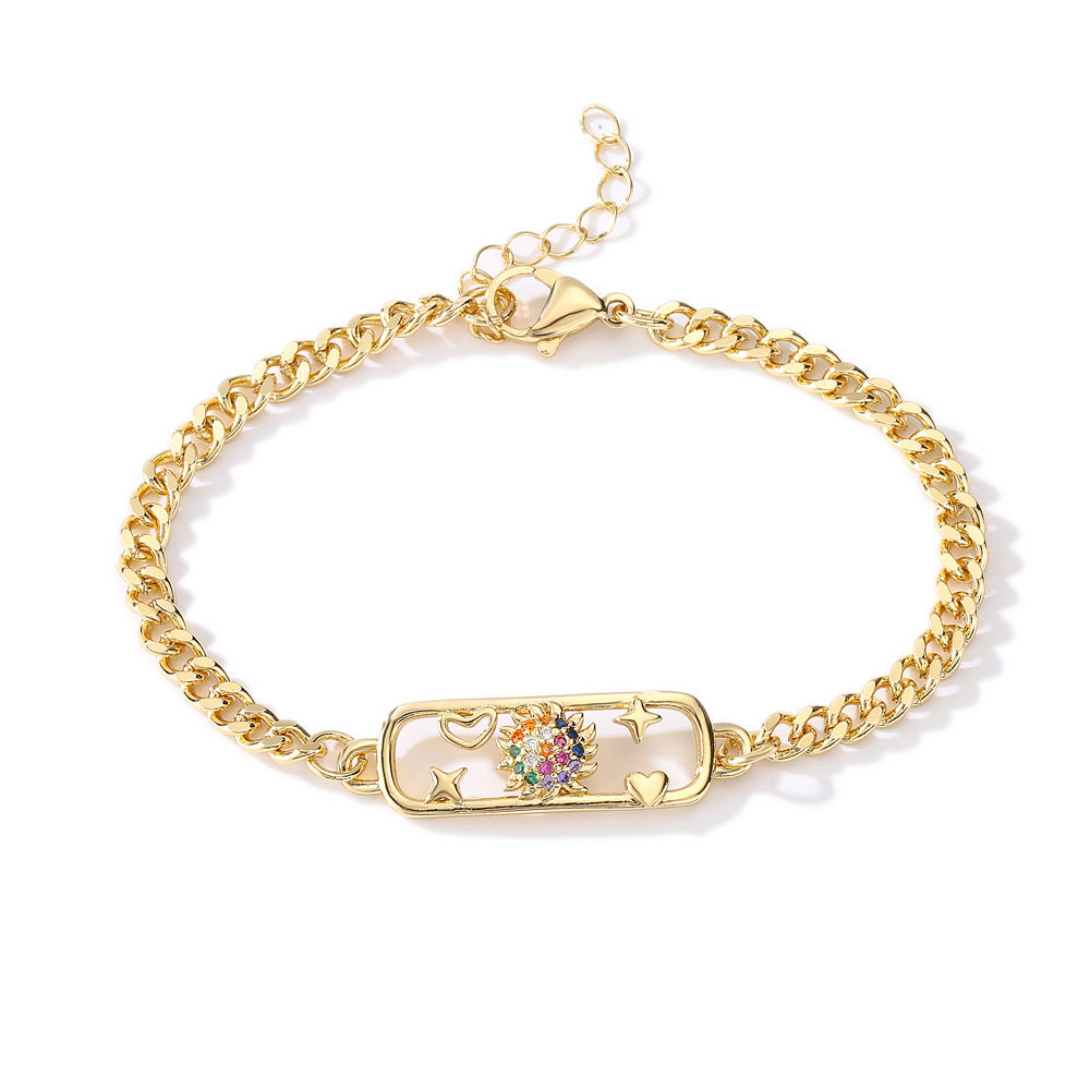 Geometric Brass Gold Plated Cubic Zirconia Inlay Bracelet for Women