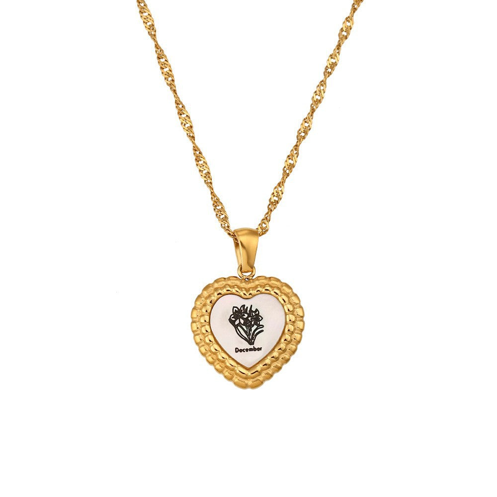 Collana con pendente a cuore vintage Shell per donna in acciaio inossidabile placcato oro 18 carati con design geometrico e catena a serpente