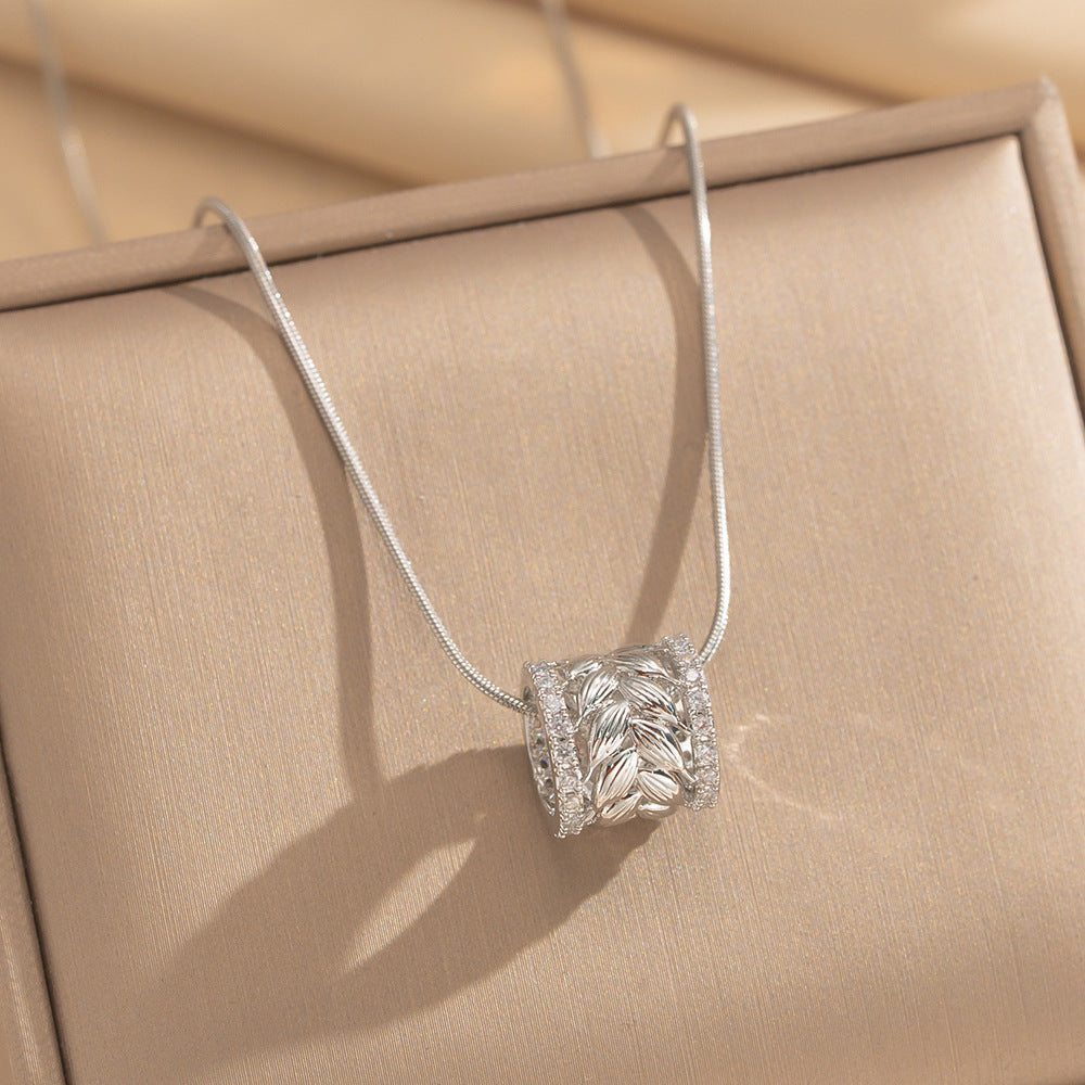 Light Luxury 18K Gold Plated Copper and Zircon Wheat Ear Geometric Pendant Necklace with Snake Chain for Women