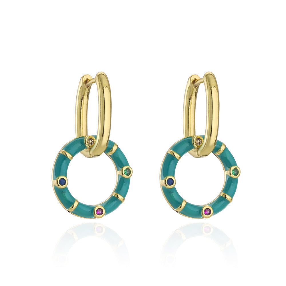 Orecchini Geometri Boho in Rame Placcati Oro 18K con Finitura a Smalto, Dettagli in Strass, Design Fresco e Carino