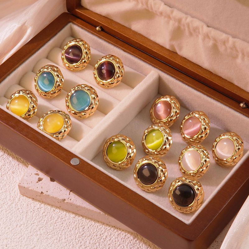 Orecchini a perno vintage geometrici rotondi a scacchi in acciaio inossidabile placcato