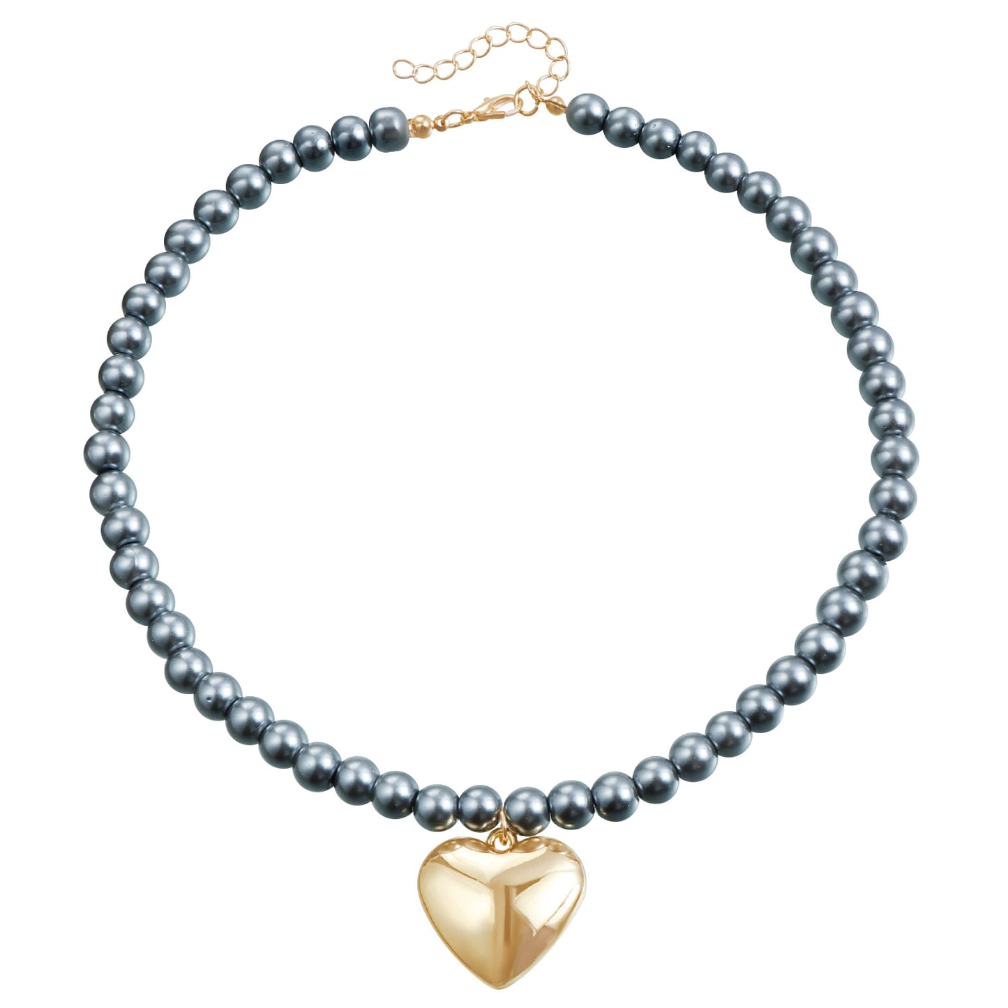 Collar con colgante minimalista de aleación en forma de corazón con acabado galvanizado y cuentas de vidrio para mujer