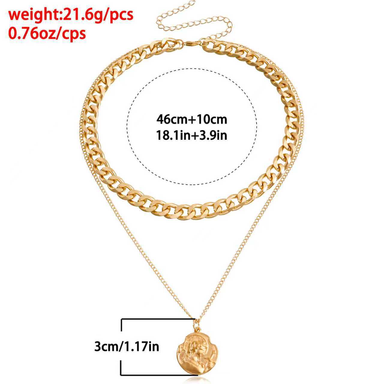 Vintage Double-Layer Geometric Alloy Pendant Necklace for Women with Electroplated Finish and Clavicle Chain Style