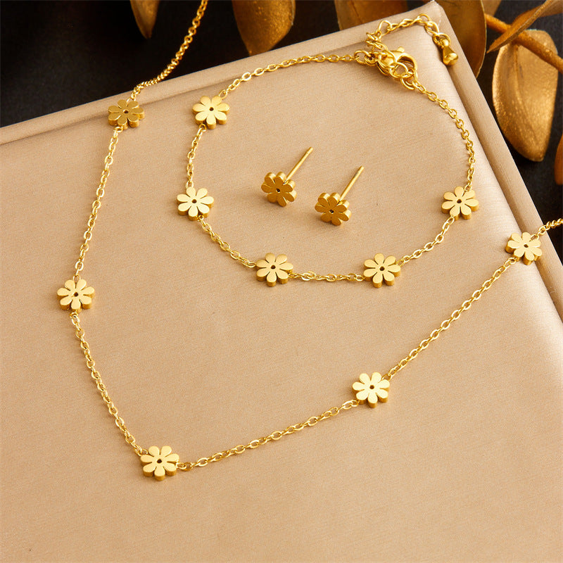 Minimalist Gold Plated Stainless Steel Heart Butterfly Teardrop Pearl Jewelry Set for Women