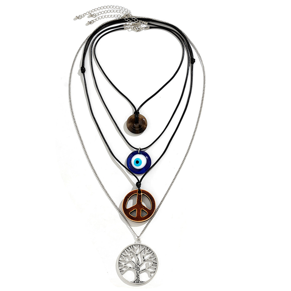 Collana vintage retrò da donna con ciondolo a forma di occhio in lega, intarsio di strass e catena a serpente