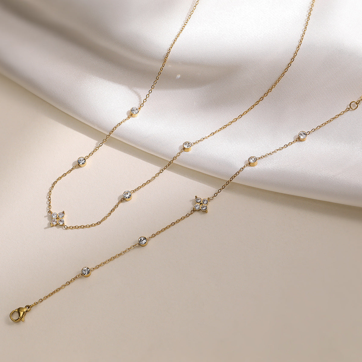 Minimalist 18K Gold Plated Geometric Stainless Steel Necklace with Cubic Zirconia for Women