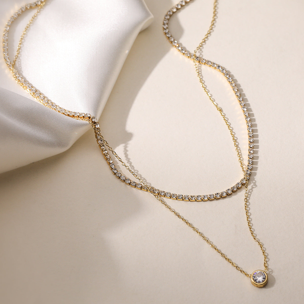 Minimalist Elegant 18K Gold Plated Geometric Stainless Steel Necklace with Cubic Zirconia for Women
