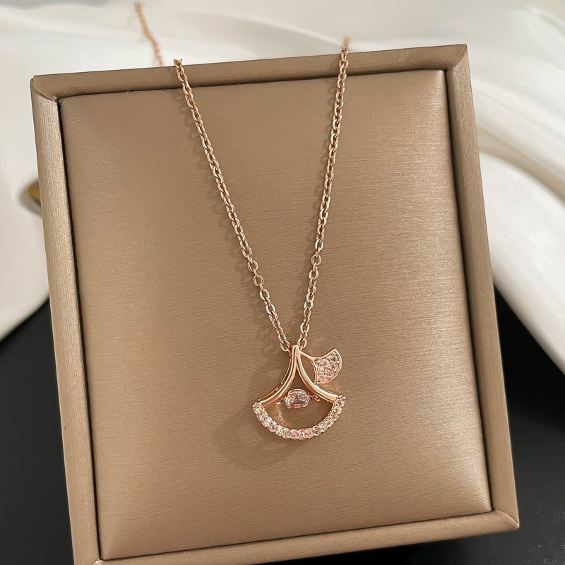 Minimalist Four-Leaf Clover Pendant Necklace in Titanium Steel with Plated Finish for Women