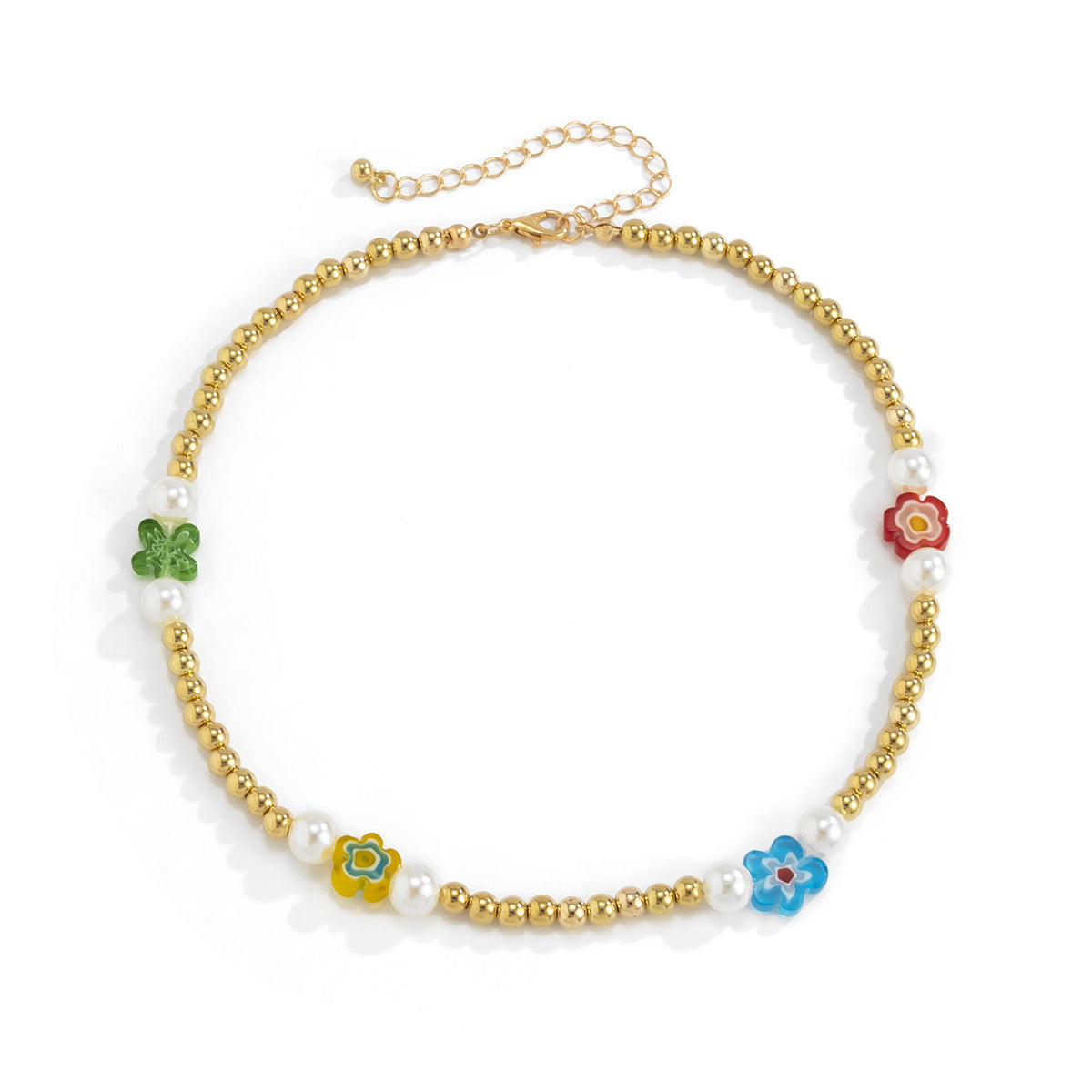 Bohemian Floral Resin Necklace for Women with Beaded Detail and Round Ball Chain