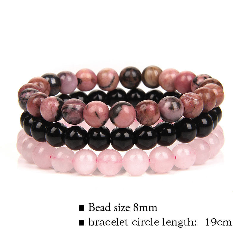 8mm Natural Rose Quartz and Agate Geometric Beaded Bracelet Unisex Crystal Jewelry