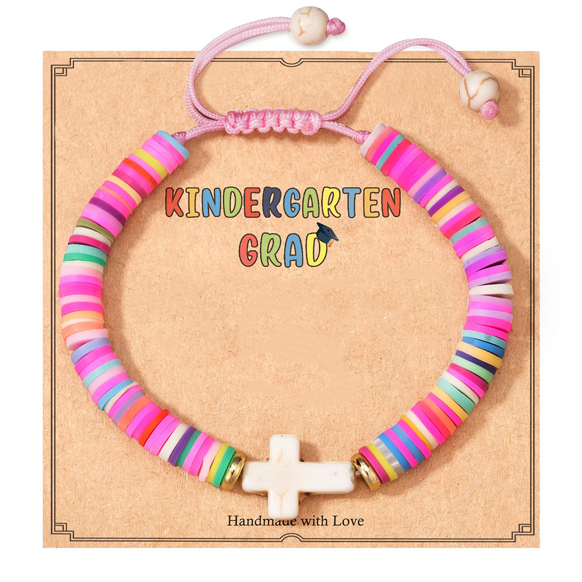 Bohemian Handmade Woven Heart Cross Resin Charm Bar Bracelet
