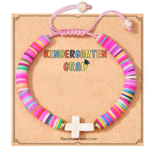 Bohemian Handmade Woven Heart Cross Resin Charm Bar Bracelet