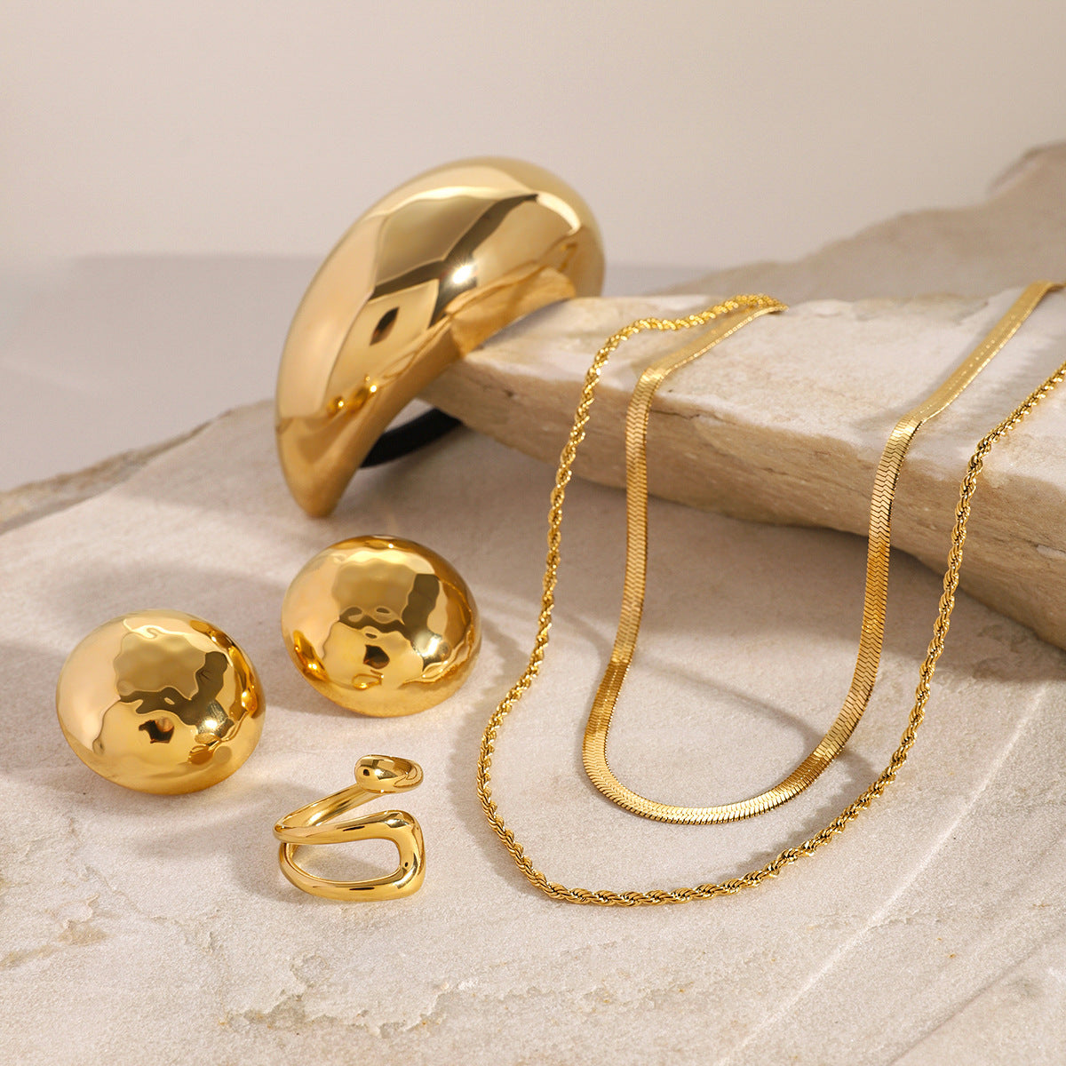 Multi-Layer Geometric Round Stainless Steel Plated Necklace Set for Women