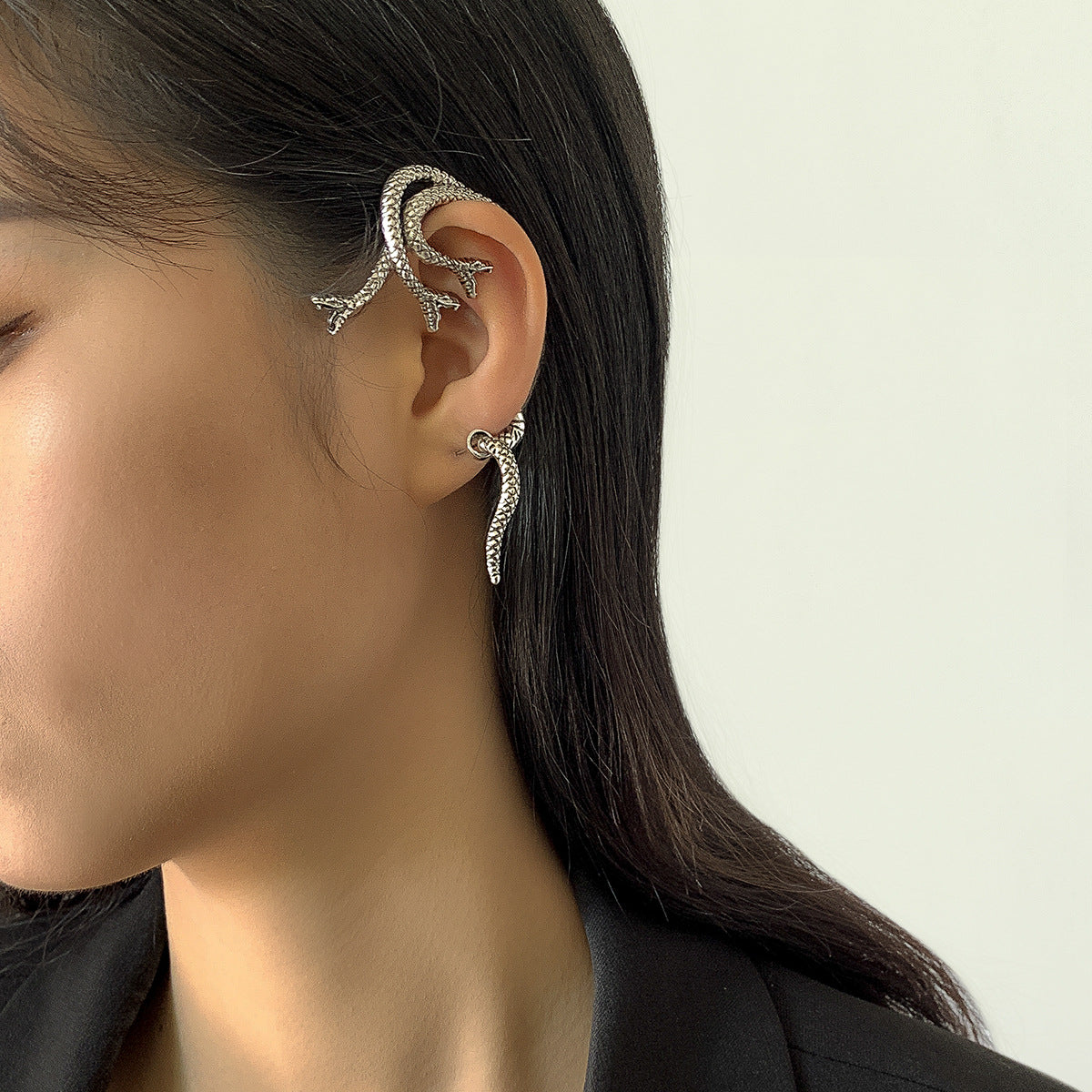 Vintage Geometric Snake-Shaped Alloy Stud Earrings for Women with Plated Finish