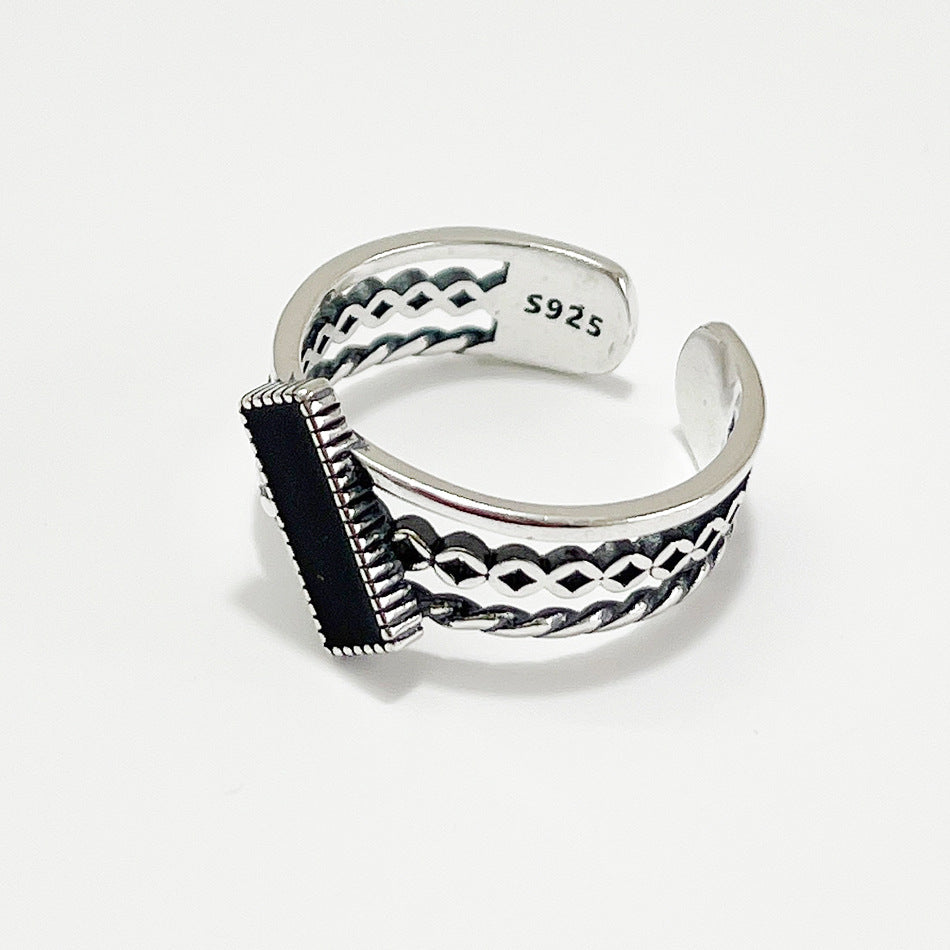 Anello da donna vintage in argento sterling 925 a rettangolo con smalto a goccia